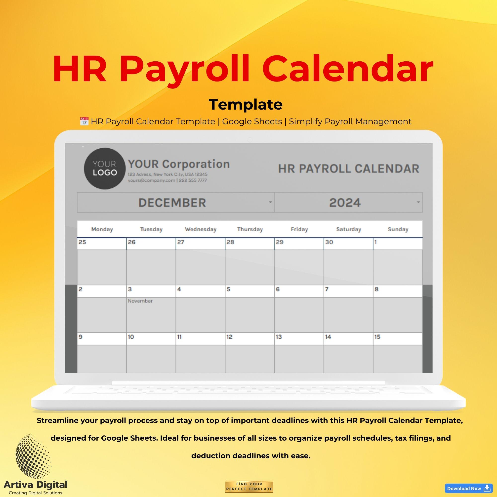 HR Payroll Calendar Template, Google Sheets, Customizable, Payroll ...