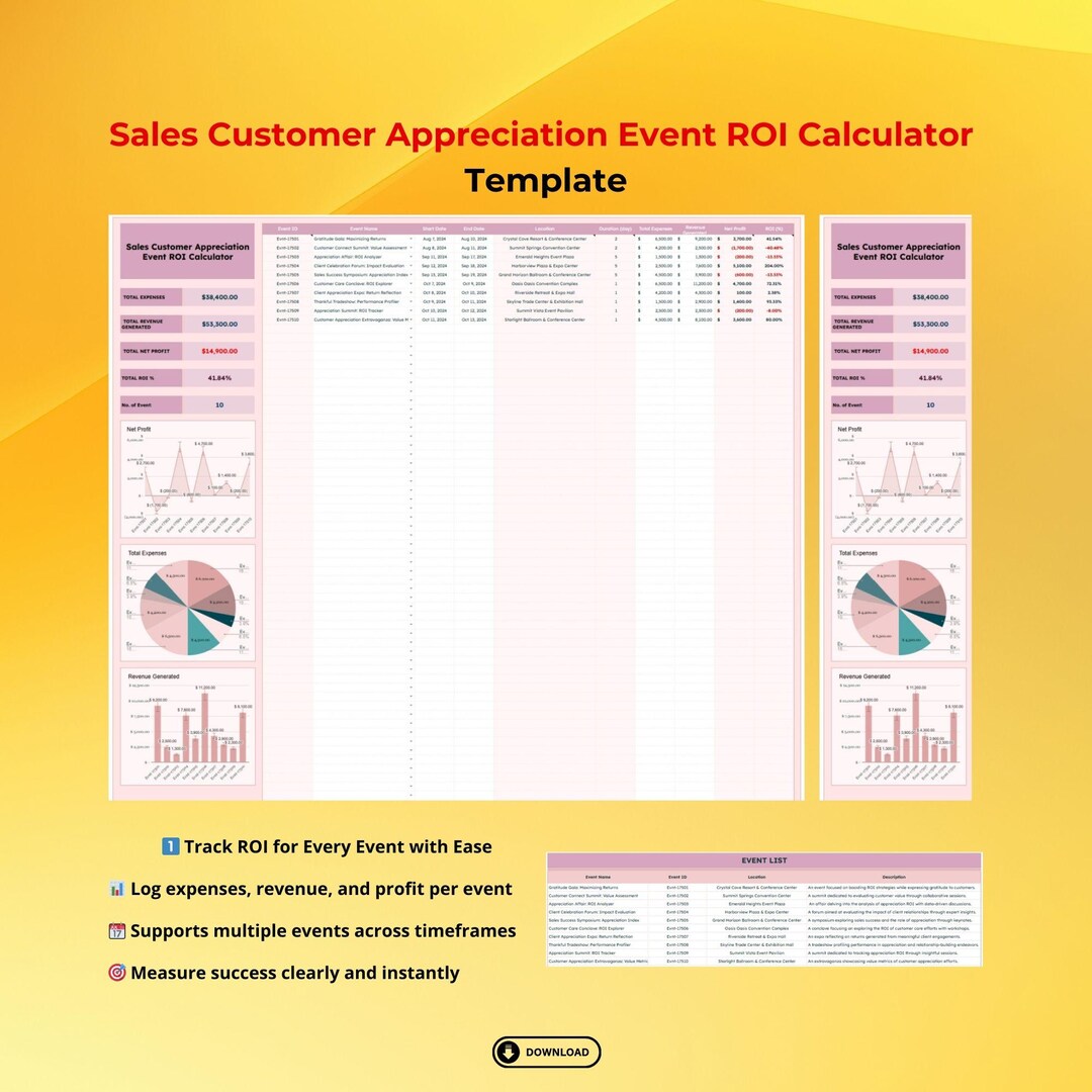 Sales Customer Appreciation Event ROI Calculator Template, Google ...