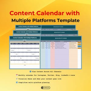 Content Calendar Template for Social Media, Multi-Platform Scheduler, Google Sheets Editorial Planner for Instagram, Blog, Twitter Scheduler