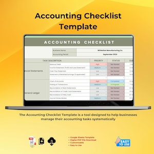 Accounting Checklist Template, Google Sheets, Financial Task Manager, Monthly Accounting Planner, Finance Organizer, Downloadable Template