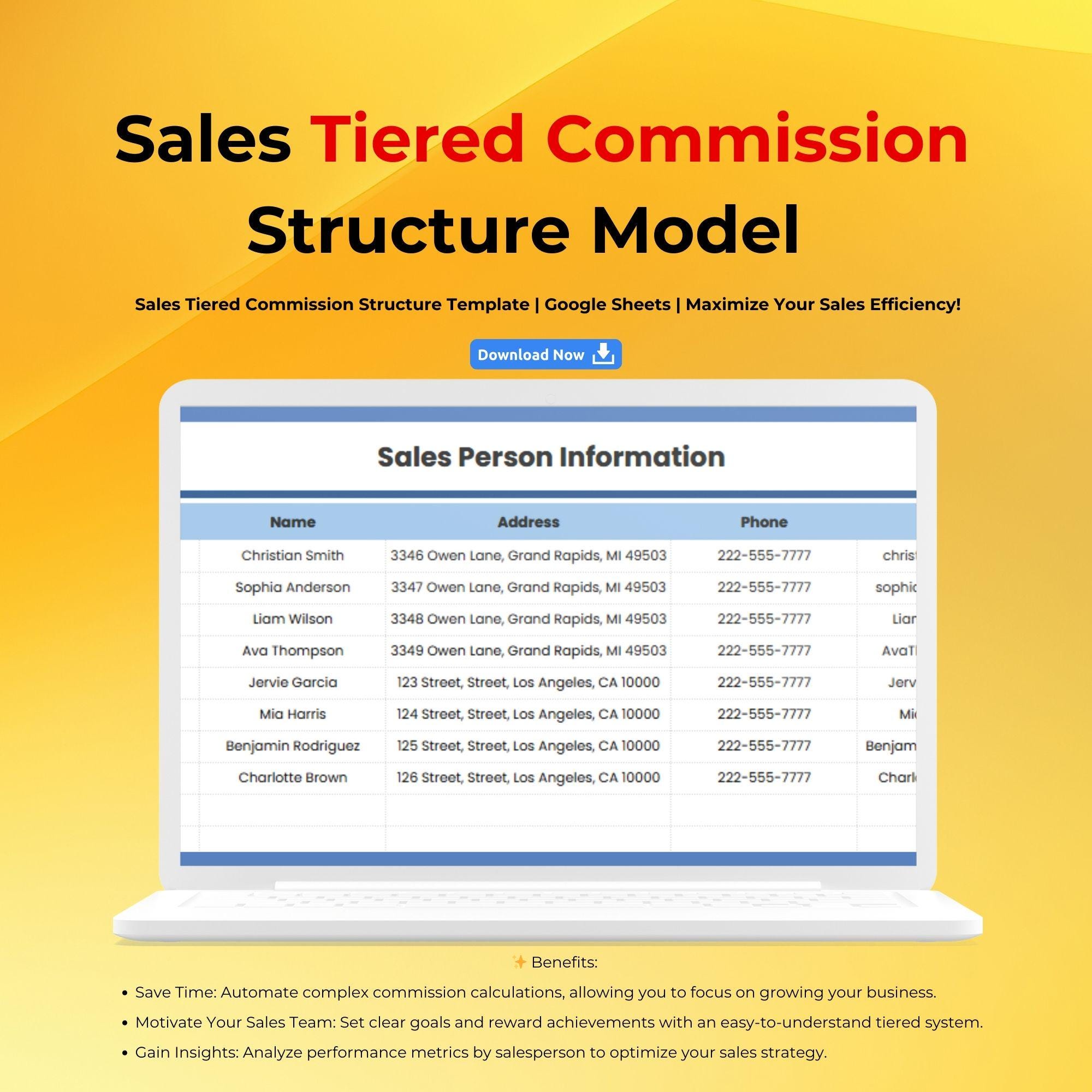 Sales Tiered Commission Structure Model Template, Google Sheets ...