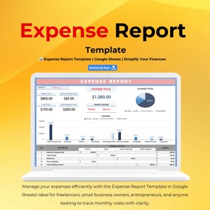 Expense Report Template, Customizable Google Sheets, Business Expense Tracker, Printable Budget Sheet, Monthly Tracking for Small Businesses