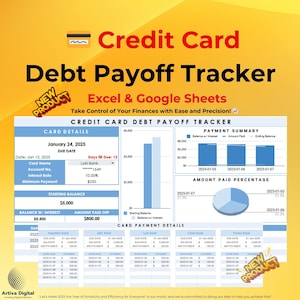 Seguimiento de pago de deudas de tarjetas de crédito, plantilla de hojas de cálculo de Google para pagos con tarjeta, saldos, tasas de interés, fechas de vencimiento, finanzas personales