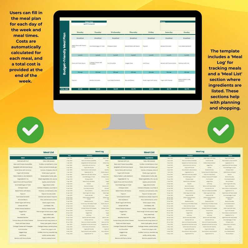 Budget-friendly Meal Plan Template, Printable Weekly Food Planner, Cost ...