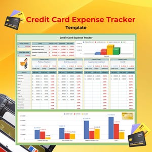 Plantilla de seguimiento de gastos de tarjetas de crédito, Hojas de cálculo de Google para finanzas personales, gestión de deudas, seguimiento de gastos, ideal para familias y estudiantes
