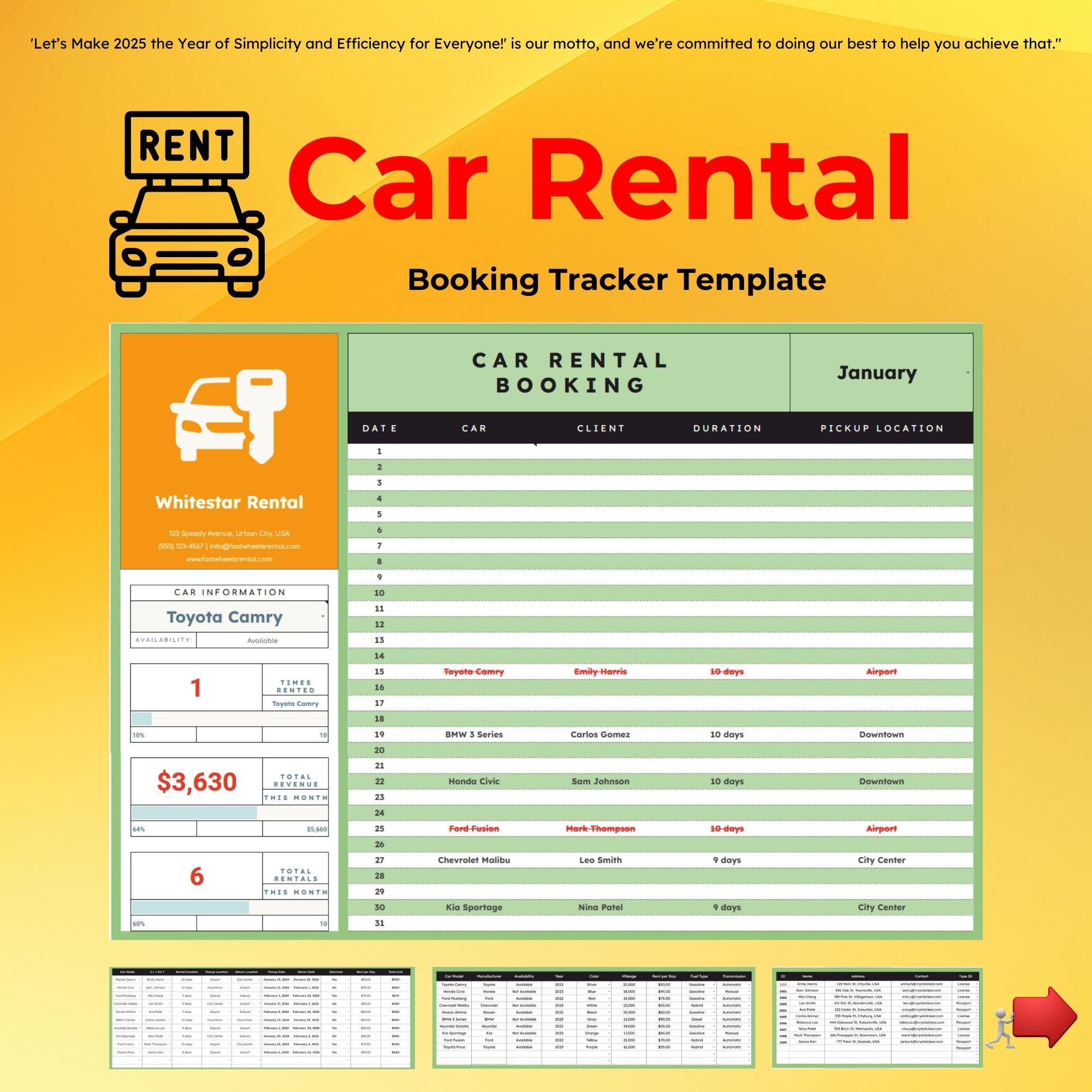 Car Rental Booking Tracker Template, Google Sheets Car Rental Manager, Vehicle Reservation Spreadsheet, Rental Calendar, Fleet Tracking