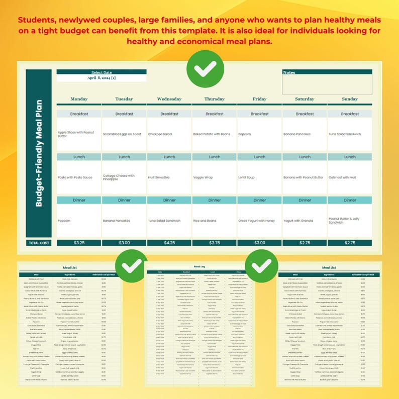 Budget-friendly Meal Plan Template, Printable Weekly Food Planner, Cost ...