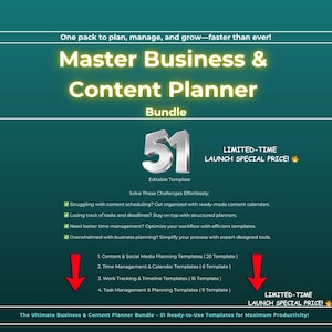 Master Business & Content Planner Bundle, Google Sheets, Content Kalender, Social Media Planner, Aufgabentracker, Timeline, Produktivität