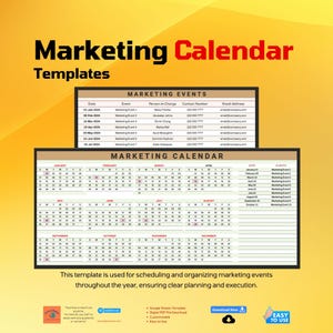 Marketing Calendar Template, Campaign Planning Tool, Marketing Schedule, Content Calendar, Social Media Planner, Editable Spreadsheet