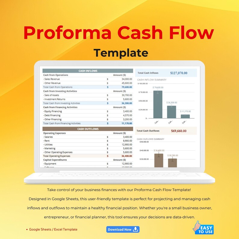 Proforma Cash Flow Template, Google Sheets Cash Inflow & Outflow ...