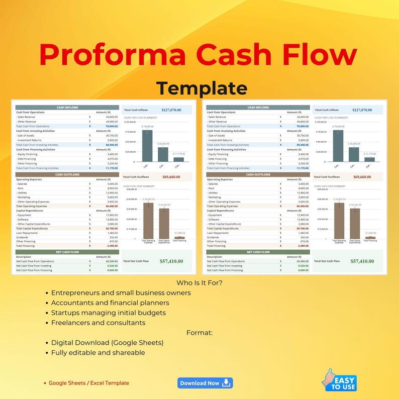 Proforma Cash Flow Template, Google Sheets Cash Inflow & Outflow ...