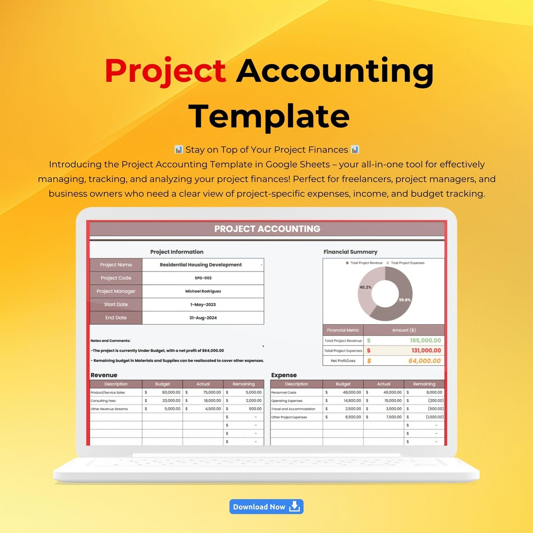 Project Accounting Template, Google Sheets Financial Tracker, Budget ...