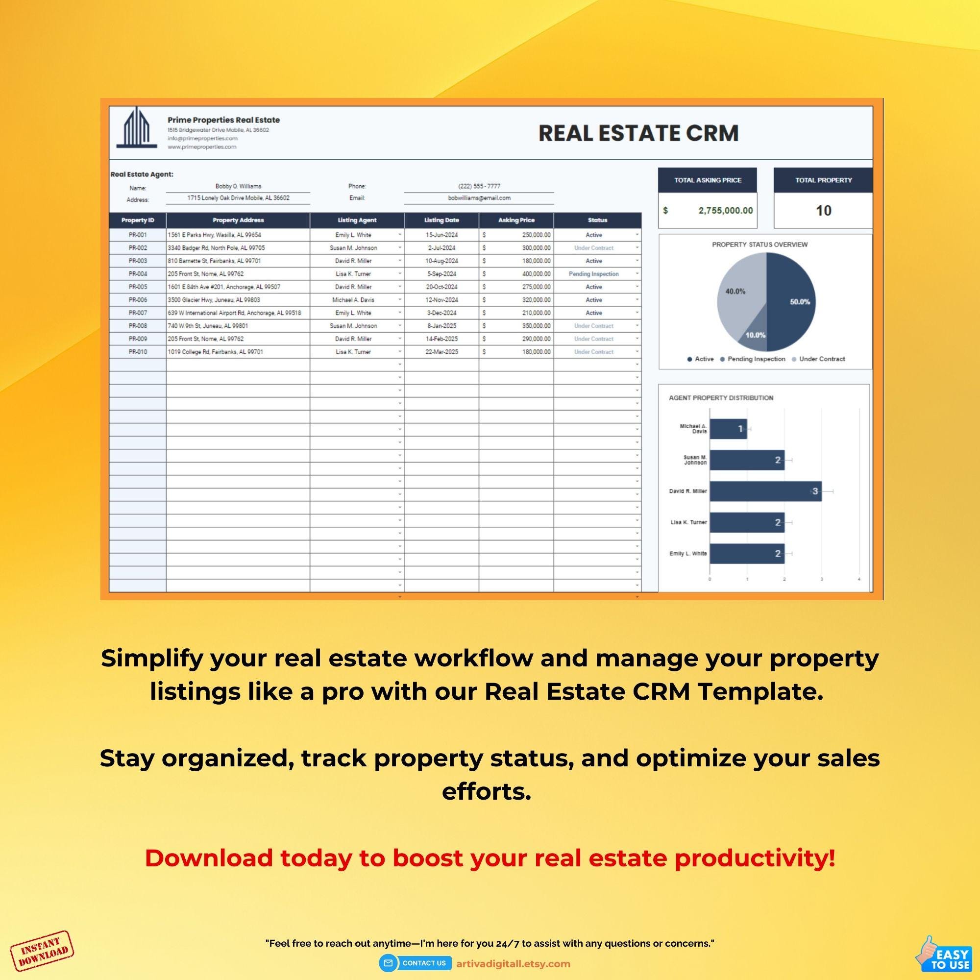 Real Estate CRM Template, Google Sheets Editable Tool, Client ...