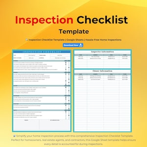 Inspection Checklist Template, Customizable Google Sheets, Home Inspection Checklist, Printable, Property Maintenance, Easy-to-Use Checklist