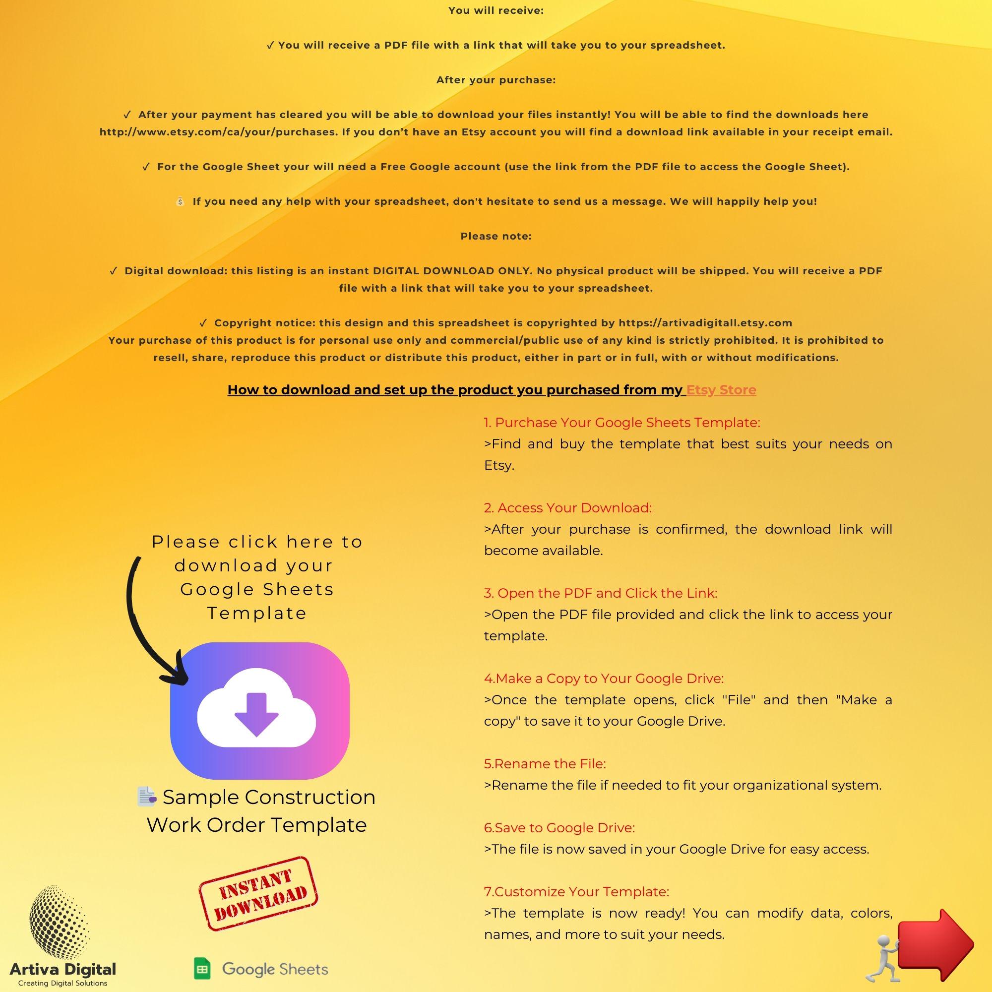 Sample Construction Work Order Template, Google Sheets Work Order ...