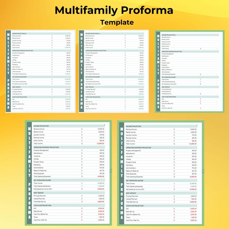 Multifamily proforma template real estate investment cash flow