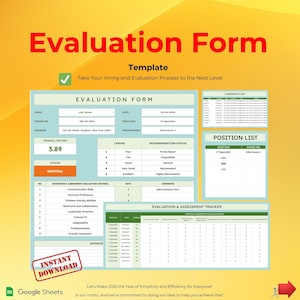 Evaluation Form Template, Google Sheets Interview Form, Editable Candidate Evaluation, HR Hiring Form, Employee Assessment Tracker