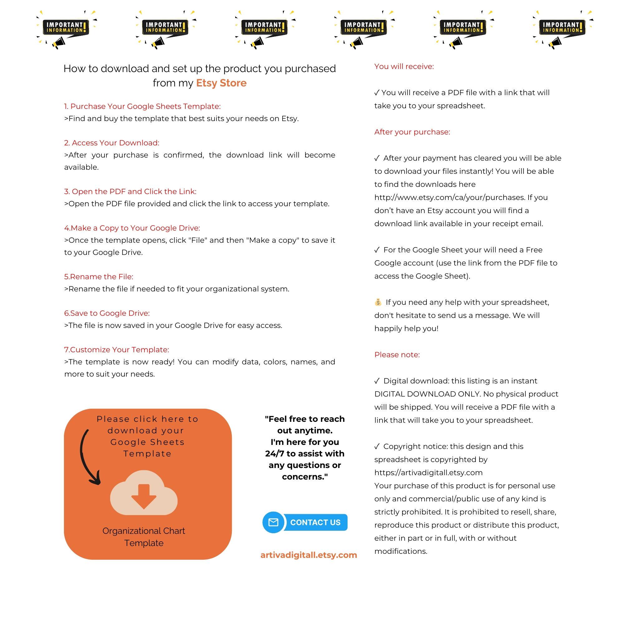 Organizational Chart Template, Google Sheets Business Tool, Team