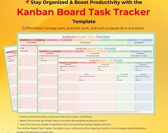 Modèle de suivi des tâches du tableau Kanban, feuilles Google pour la gestion de projet, organisation du flux de travail, hiérarchisation des tâches, planificateur de productivité