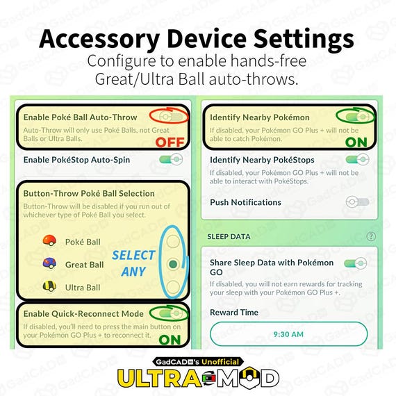 ULTRA MOD - Modified Pokémon Go Plus + Auto-Catcher and Sleep Tracker | GadCAD 3D (Unofficial, with Dim LED option)