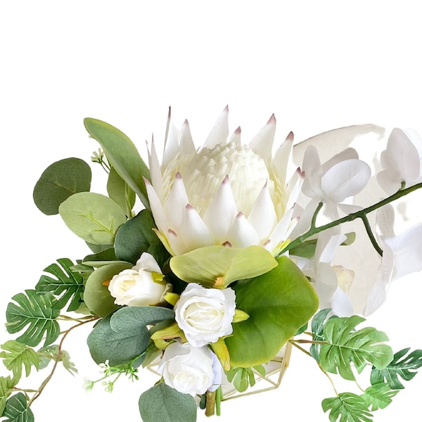 Bride Bouquet King Protea with White Phalaenopsis Orchid with Eucalyptus