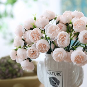 Blush Mini Silk Peonies, 12 Blooms with 3 Blooms per Stem, Peony Buds, Small Flower, Dusty Pink, Blush, White, Lavender,