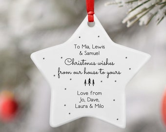 Personalised From our house to yours Ceramic Star Decoration Ornament Christmas Gift Gift for Whole family Gift for friends