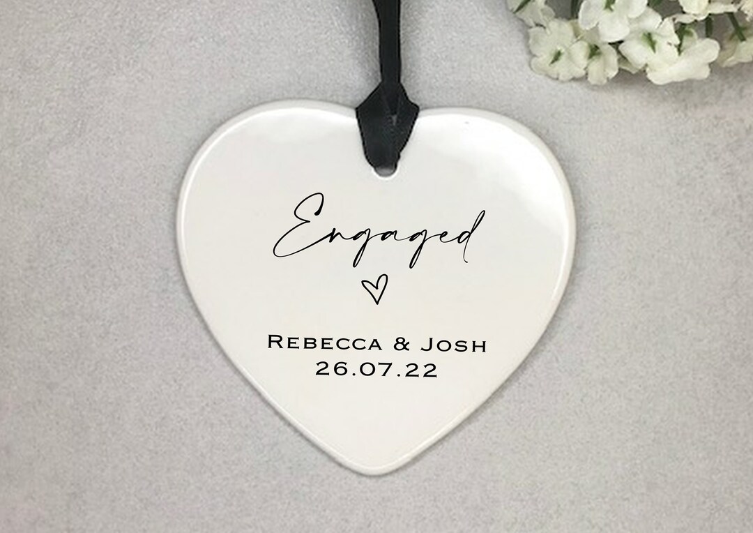 Engaged Tag Personalised Engaged Gift Keepsake Tag Gift Ceramic Heart Ornament ...