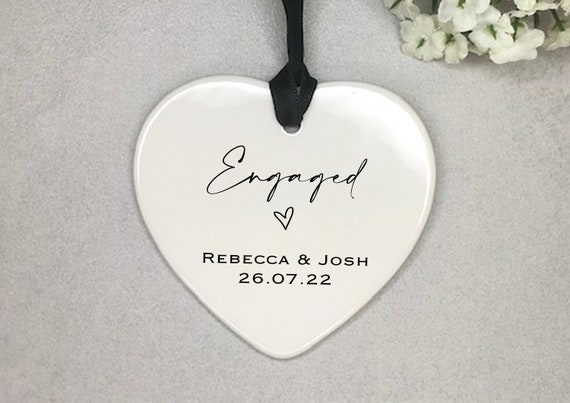 Personalised Engaged gift keepsake tag Gift Ceramic Heart Ornament / Decoration Engagement Gift - Letterbox Gift