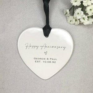 Étiquette personnalisée cadeau joyeux anniversaire cadeau coeur en céramique cadeau pour couple, cadeau pour femme, cadeau pour mari, souvenir d'anniversaire
