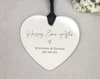 Personalised Happy Ever After wedding gift keepsake tag Gift Ceramic Heart Ornament / Decoration Newlywed gift