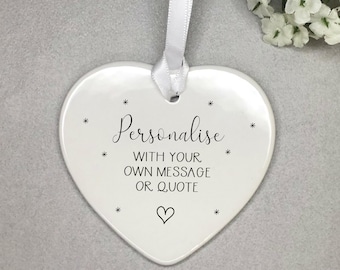 Personalised with own message gift keepsake tag Gift Ceramic Heart Ornament / Decoration
