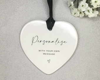 Personalised with own message gift keepsake tag Gift Ceramic Heart Ornament / Decoration