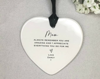 Mother's Day Gift  Mum Nan Grandma Step-Mum etc Personalised keepsake tag Gift Ceramic Heart Ornament / Decoration - Personalised Gift