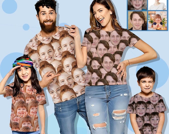 T-shirt photo personnalisé pour hommes femmes, T-shirt imprimé visage personnalisé, T-shirt assorti pour la famille, cadeau de fête des pères pour papa