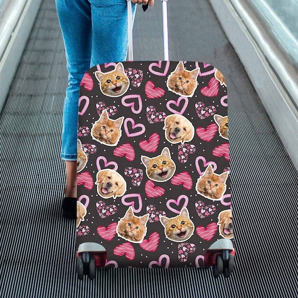 Custom Luggage Cover with Pet Photo Personalized Face Logo Suitcase Covers Luggage Wrap Suitcase Protector Travel Bag Covers