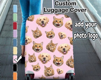 Custom Luggage Cover with Pet Photo Personalized Face Logo Suitcase Covers Luggage Wrap Suitcase Protector Travel Bag Covers