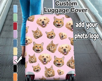 Personalized Pet Photo Luggage Cover, Custom Travel Suitcase Protector