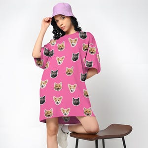 Custom Face Oversized Sleep Tee,Personalized Pet Face Sleepshirt for Women,Custom Photo Ladies Nightgown,Pajama Dress,Christmas Gifts