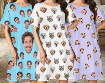 Personalisiertes Gesicht Pyjama Kleid, Benutzerdefinierte Foto Sleepshirt Geschenk
