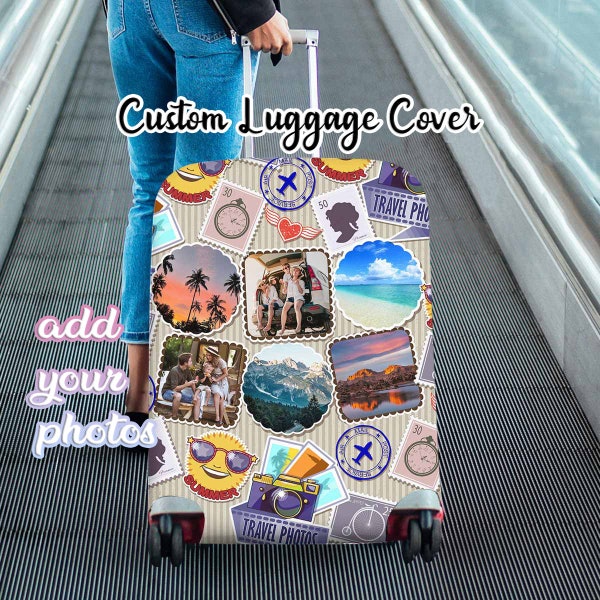 Custom Luggage Covers with Picture Personalized Photo Suitcase Covers Luggage Wrap Suitcase Protector Travel Bag Covers Gifts for Travelers