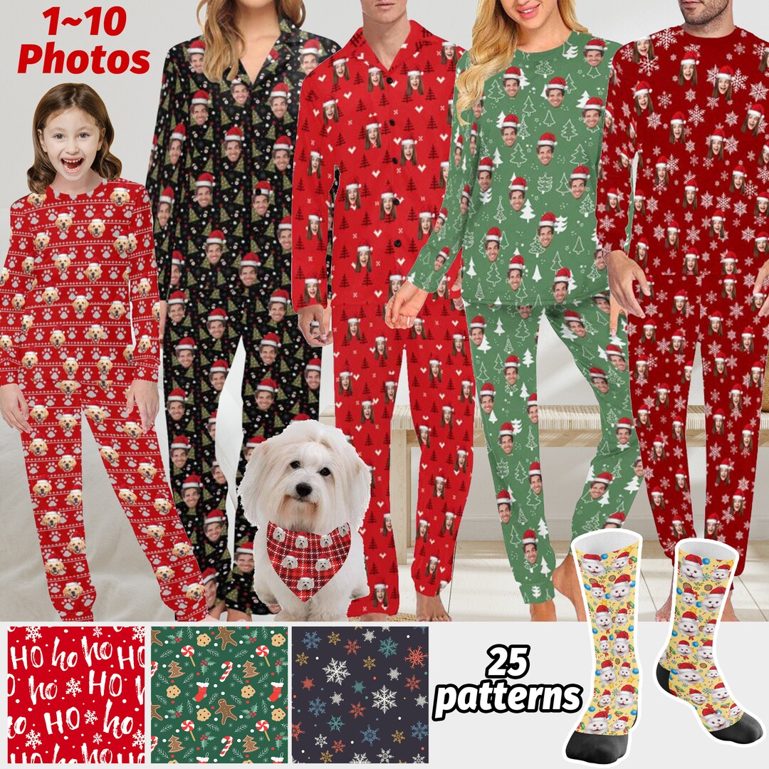 Custom Face Pajamas Setpersonalized Photo Long Sleeve Etsy