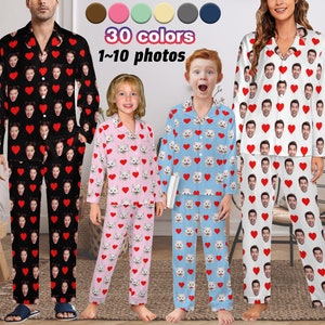 Custom Face Pajamas Set,Personalized Hearts Pajama Set with Dog Photo Picture,Long Sleeve Family Pajamas,Paw Print Pajamas,Christmas Gift