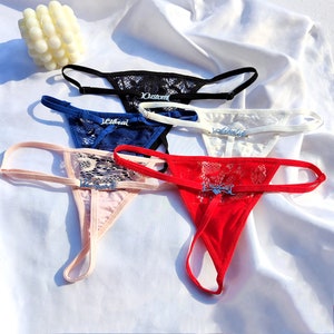 Custom Name Lace Thong G-String Panties,Personalized DIY Letters Alphabet Underwear,Custom Waist Body Jewelry Chain,Birthday Gift for Women