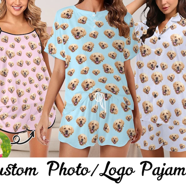 Custom Dog Face Pajama Set,Personalized Photo Short Pajama Set for Women,Custom Ladies Pajamas with Pet Pictures,Birthday Gifts for Her