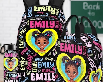 Personalized Afro Girl Backpack and Lunch Bag Set