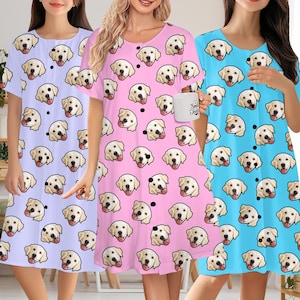 Custom Face Pajama Dress, Personalized Pet Photo Nightgown