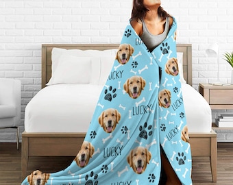 Personalized Pet Photo Fleece Blanket, Custom Dog Memorial Gift