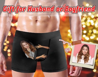 Custom Men's Boxer Briefs with Girlfriend Face Personalized Hug Me Funny Face Shorts Underwear with Photo Valentine's Day Gifts for Him