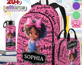 Personalized Afro Girl Backpack Set, Custom Name School Bag